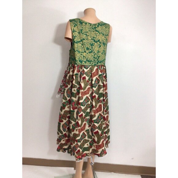 Handmade Christmas Dress Maxi Length Attached Apron Mrs. Claus Large - Picture 5 of 9